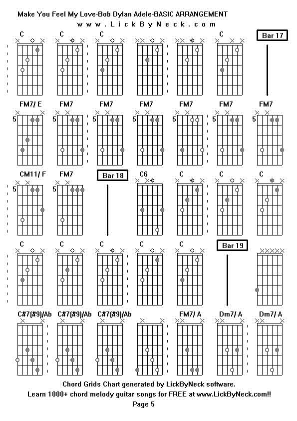 Chord Grids Chart of chord melody fingerstyle guitar song-Make You Feel My Love-Bob Dylan Adele-BASIC ARRANGEMENT,generated by LickByNeck software.